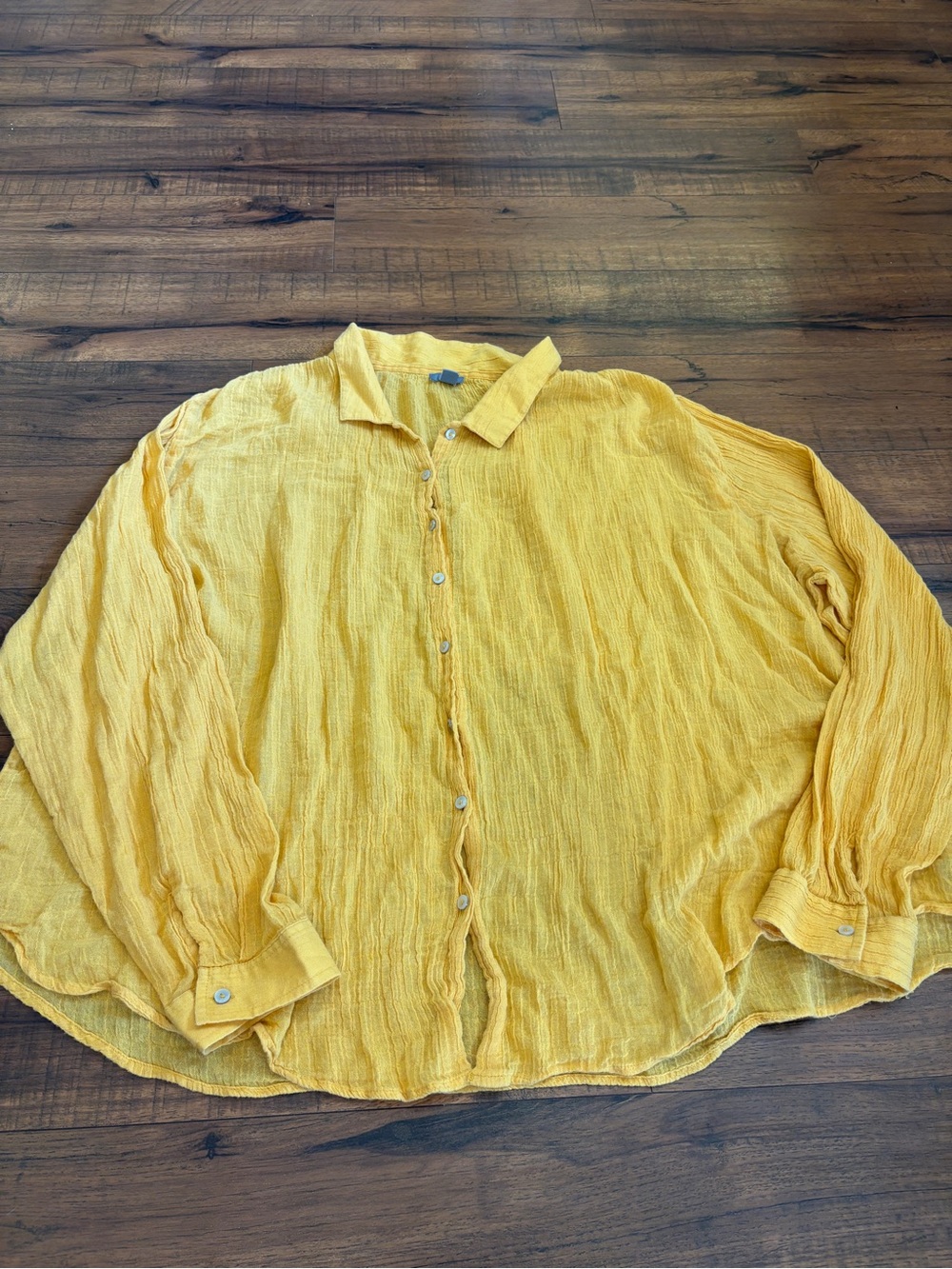 Aerie Mustard Yellow Gold Gauze Oversized Cover Up Shirt XL Button Up Textured